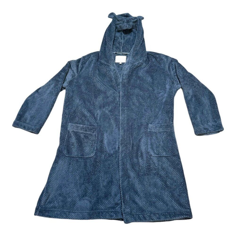 Victorias Secret Blue Quilted Hooded Bathrobe With Bear Ears Size M Plush Bath